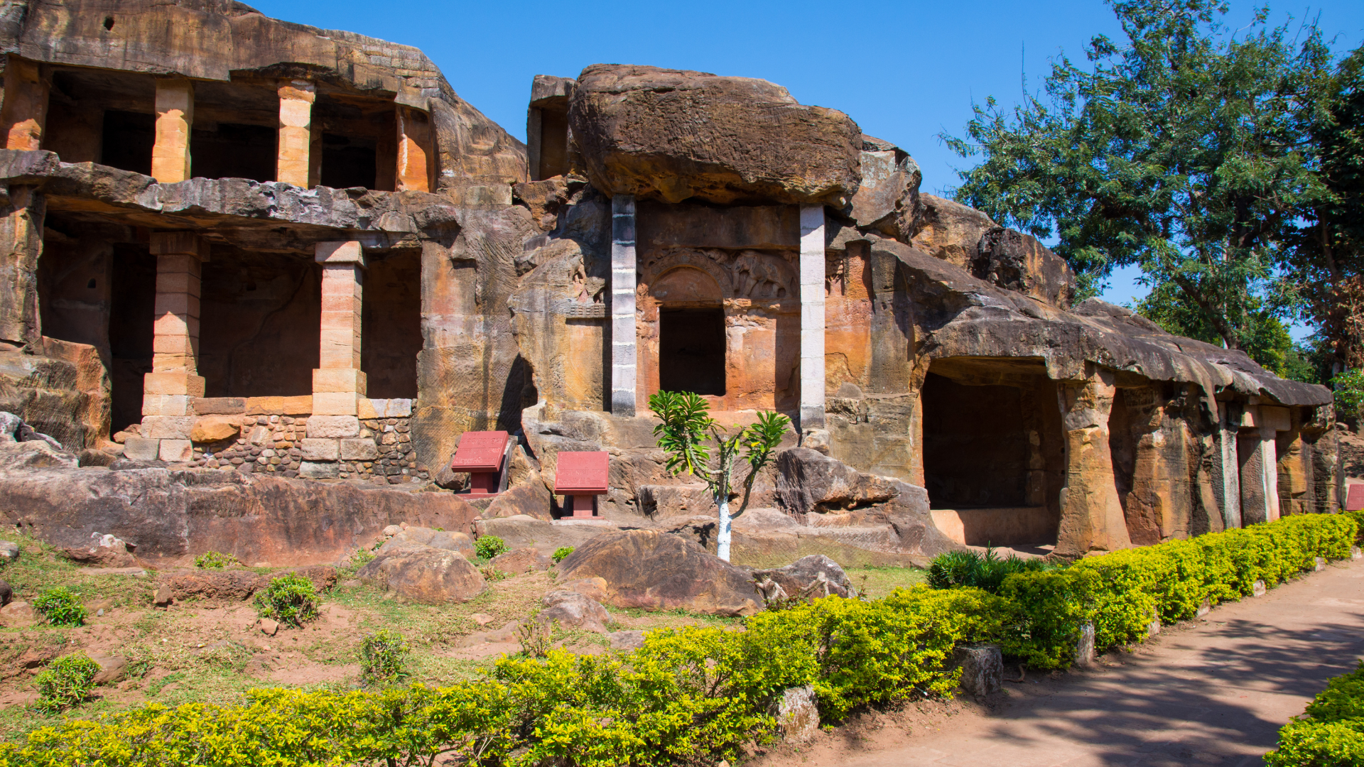 Ancient rock-cut caves of Udayagiri and Khandagiri in Odisha, Eastern India.